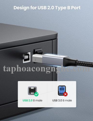 Ugreen 80808 3M màu xám đầu nhôm cáp USB type C ra usb B máy in dây dù US370 30080808